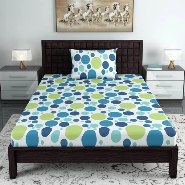 100%_Cotton_120_TC_Polka_Dot_Bedsheet_for_Single_Bed_with_1_Pillow_Covers_(145_x_223_cm)_Blue_and_Green
