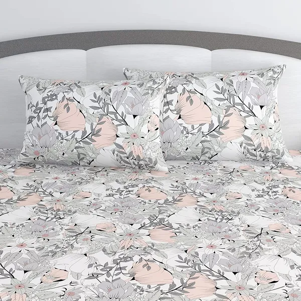 100%_Cotton_120_TC_Polka_Dot_King_Size_Bed_sheet_with_2_Pillow_Covers_(270_x_270_CM)_Peach_and_Gray