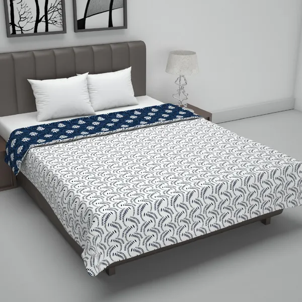 _120_GSM_Polyester_Reversible_Lightweight_Printed_Double_Bed_AC_Dohar_Blanket_(Abstract,_Navy_Blue_and_White)