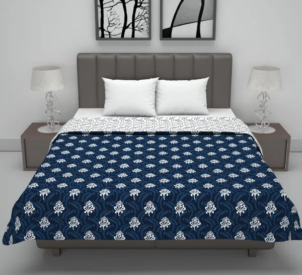 _120_GSM_Polyester_Reversible_Lightweight_Printed_Double_Bed_AC_Dohar_Blanket_(Abstract,_Navy_Blue_and_White)