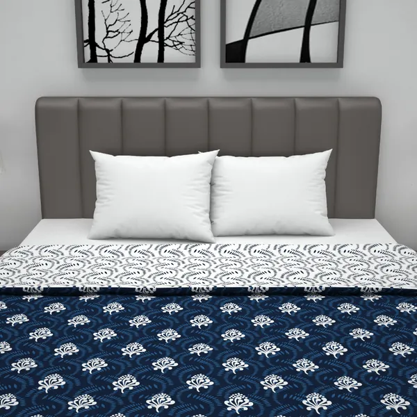 _120_GSM_Polyester_Reversible_Lightweight_Printed_Double_Bed_AC_Dohar_Blanket_(Abstract,_Navy_Blue_and_White)