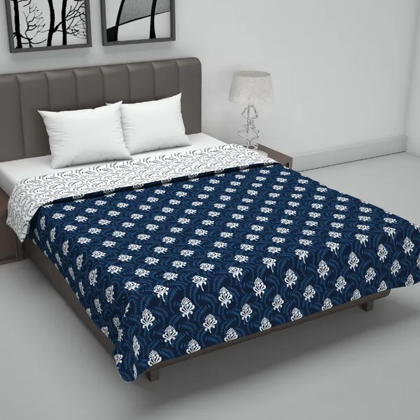 _120_GSM_Polyester_Reversible_Lightweight_Printed_Double_Bed_AC_Dohar_Blanket_(Abstract,_Navy_Blue_and_White)