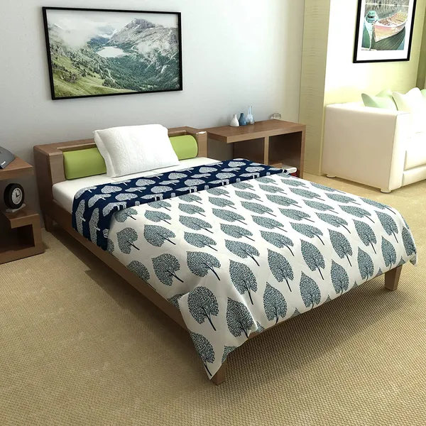 Microfibre_All_Weather_Lightweight_120_GSM_Printed_Reversible_Single_Bed_Quilt_Comforter_Blanket_-_Dark_Sapphire