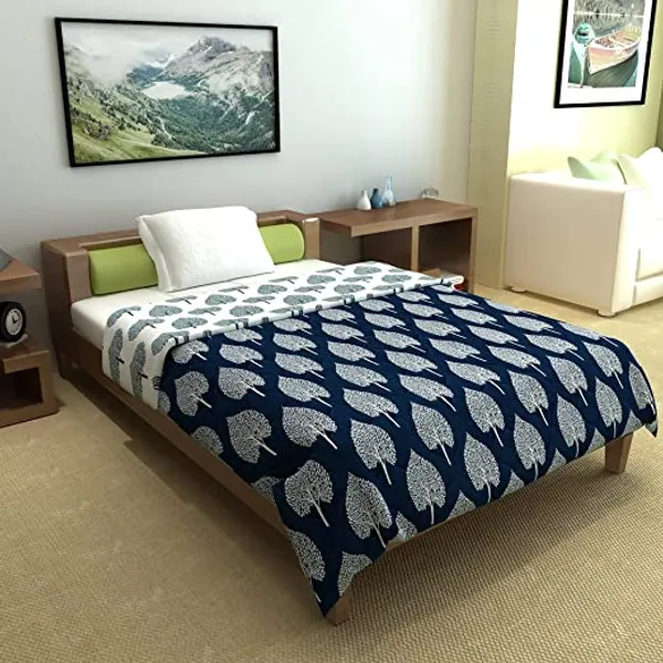 Microfibre_All_Weather_Lightweight_120_GSM_Printed_Reversible_Single_Bed_Quilt_Comforter_Blanket_-_Dark_Sapphire