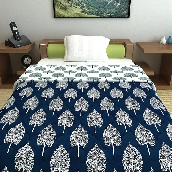 Microfibre_All_Weather_Lightweight_120_GSM_Printed_Reversible_Single_Bed_Quilt_Comforter_Blanket_-_Dark_Sapphire
