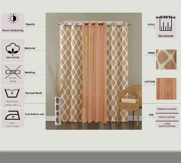 Pack_of_3_Cotton_Beige_Ikat_Printe_With_Voil_Sheer_Eyelet_Curtain_Set_for_Window_and_Door