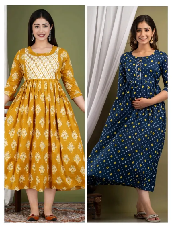 Doted__Cotton_Printed_Maternity_And_Feeding_Kurti_Combo_Of_2