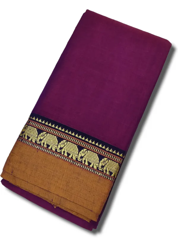 Double_Shaded_Elephant_Border_Narayanpet_Pure_Handloom_Cotton_Saree(red+Voilet)