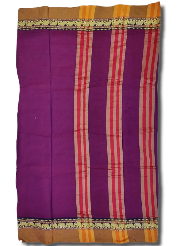 Double_Shaded_Elephant_Border_Narayanpet_Pure_Handloom_Cotton_Saree(red+Voilet)