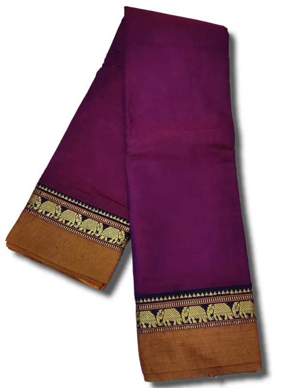 Double_Shaded_Elephant_Border_Narayanpet_Pure_Handloom_Cotton_Saree(red+Voilet)