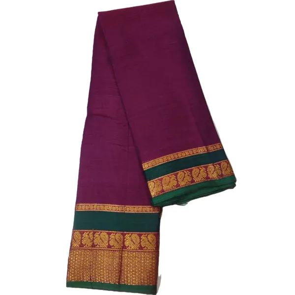 Double_Shaded(Red+Violet)_Peacock_Border_Narayanpet_Pure_Cotton_saree_with_Running_blouse_piece_(Magenta)