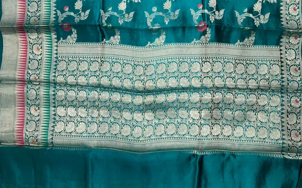 Humairah_Pure_Handloom_Sea_Green_Dupion_Silk_Tilfi_Mina_Floral_Zari_Stripe_Jaal_with_Skirt_Dual_Mina_Zari_Border_and_Sea_Green_Blouse