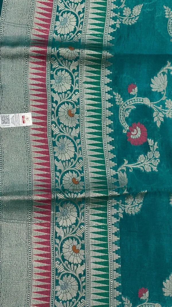 Humairah_Pure_Handloom_Sea_Green_Dupion_Silk_Tilfi_Mina_Floral_Zari_Stripe_Jaal_with_Skirt_Dual_Mina_Zari_Border_and_Sea_Green_Blouse