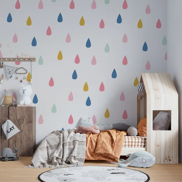 Drawing_with_raindrops._Seamless_cute_background_in_mint,_mustard_yellow_and_pink._Annotation._Mural_Wallpaper.