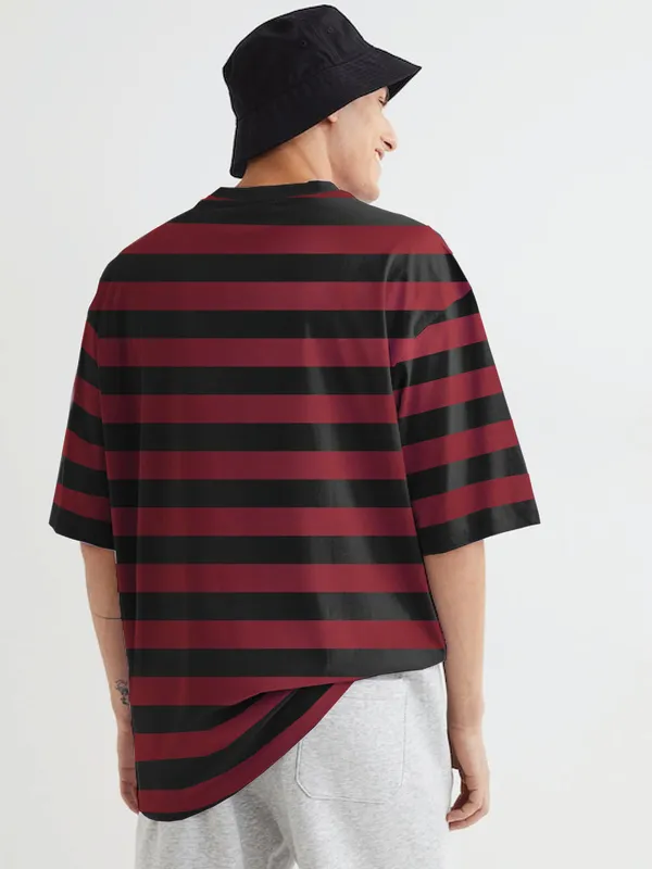 _Oversized_Striped_Men_Round_Neck_Maroon,_Black_T-Shirt