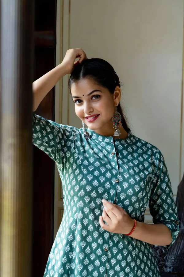 Dusty_Green_Cotton_Printed_Plus_Size_Prince_Cut_Kurta_with_pocket_on_both_side