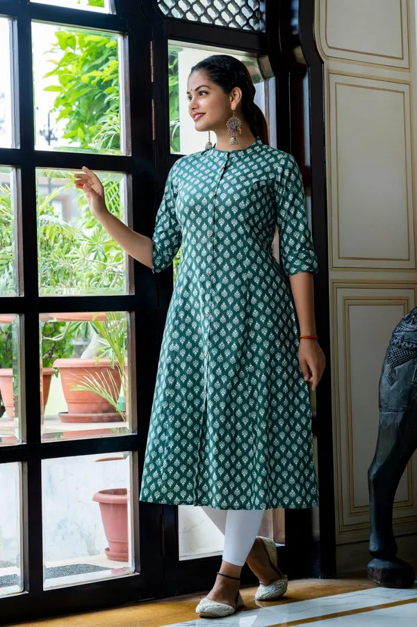 Dusty_Green_Cotton_Printed_Plus_Size_Prince_Cut_Kurta_with_pocket_on_both_side