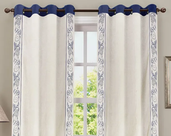 Pack_of_2_Cotton_Beige_Blue_blossom_bale_Collection_Curtain_Set_for_Window_and_Door