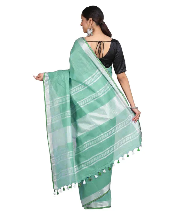 Mint_Green_women's_Handloom_Bhagalpuri_Linen-Cotton_Saree_With_Contrast_Blouse_Piece