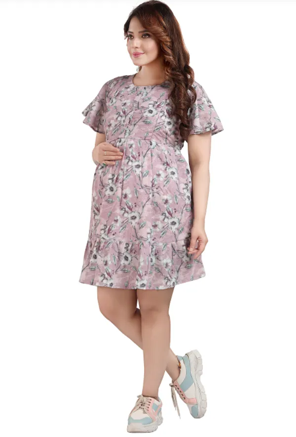 Pink_Maternity_Dress|_Chicken_Printed_Maternity_Dress_For_Women