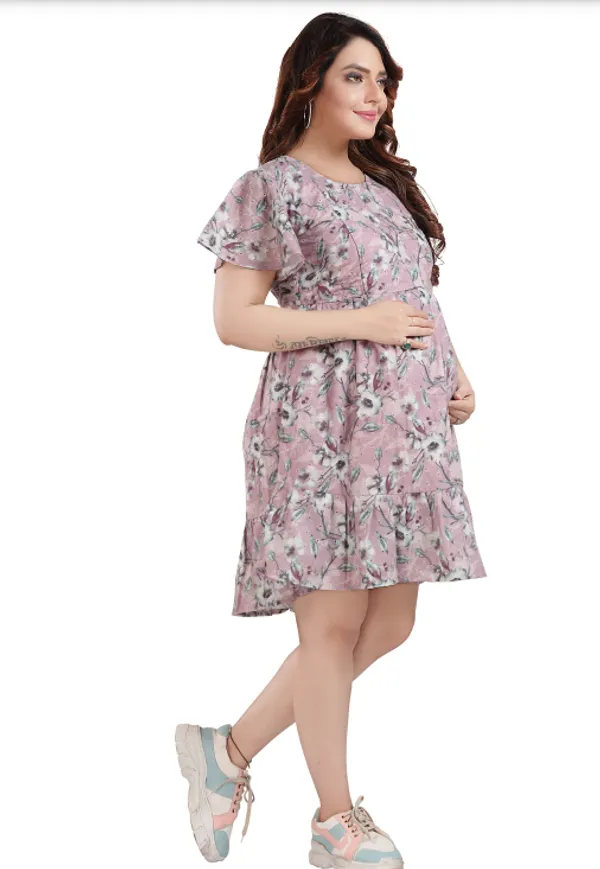 Pink_Maternity_Dress|_Chicken_Printed_Maternity_Dress_For_Women