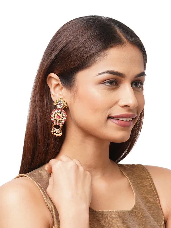 Gold-Toned__Red_Contemporary_Drop_Earrings