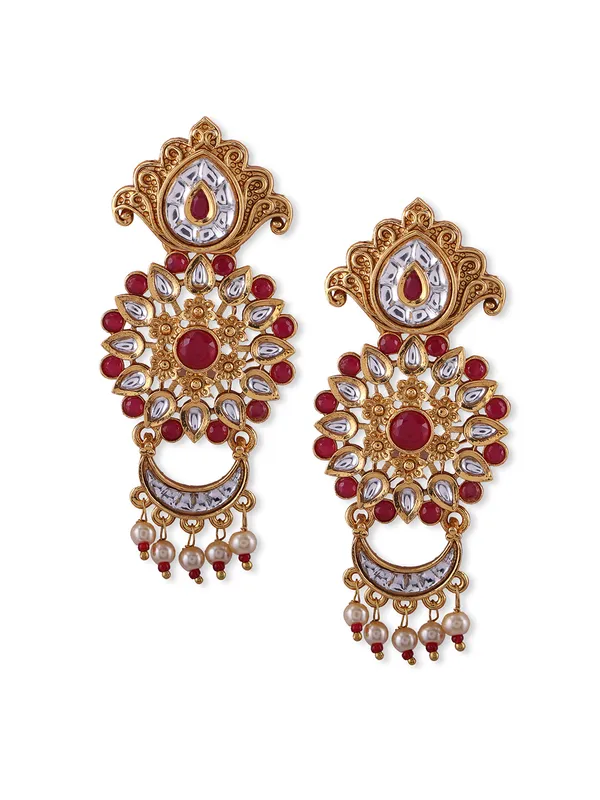 Gold-Toned__Red_Contemporary_Drop_Earrings