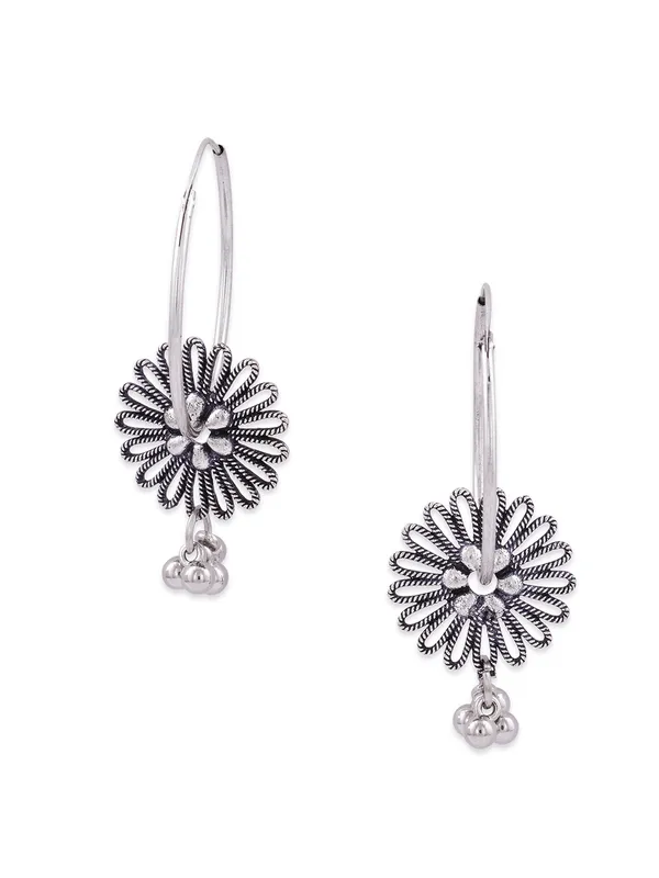 Women_Silver-Toned_Contemporary_German_Silver_flower_Hoop_Earrings