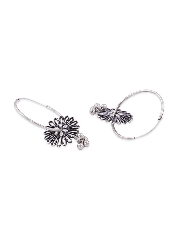 Women_Silver-Toned_Contemporary_German_Silver_flower_Hoop_Earrings