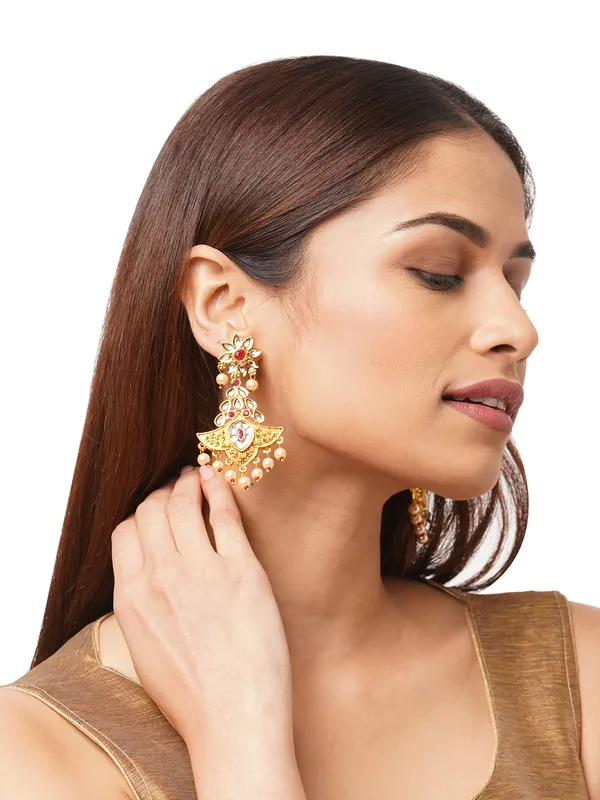 Women_Gold-Toned_Contemporary_Beaded_Dangler_Drop_Earrings