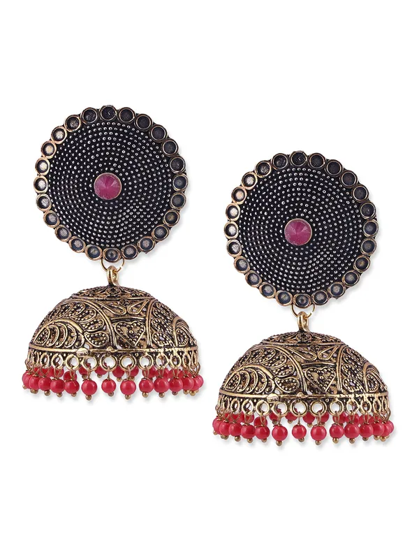 Gold-Toned__Red_Dome_Shaped_Jhumkas