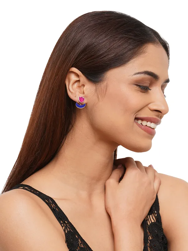Women_Maroon_German_Silver_Contemporary_Flower_Shaped_Studs_Earrings