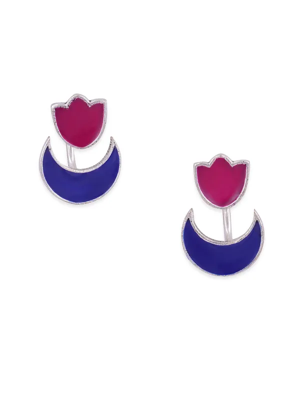 Women_Maroon_German_Silver_Contemporary_Flower_Shaped_Studs_Earrings
