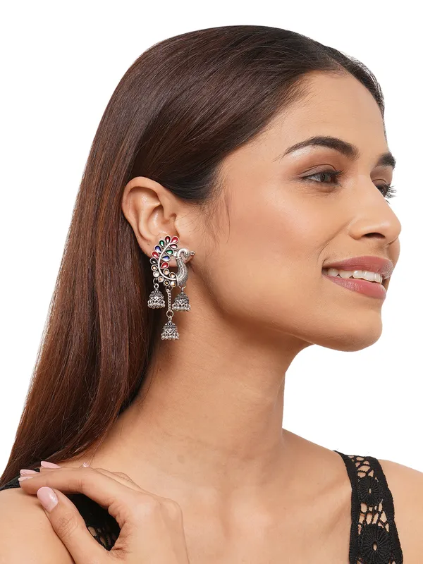 Silver-Toned__Multicoloured_Contemporary_Drop_Earrings