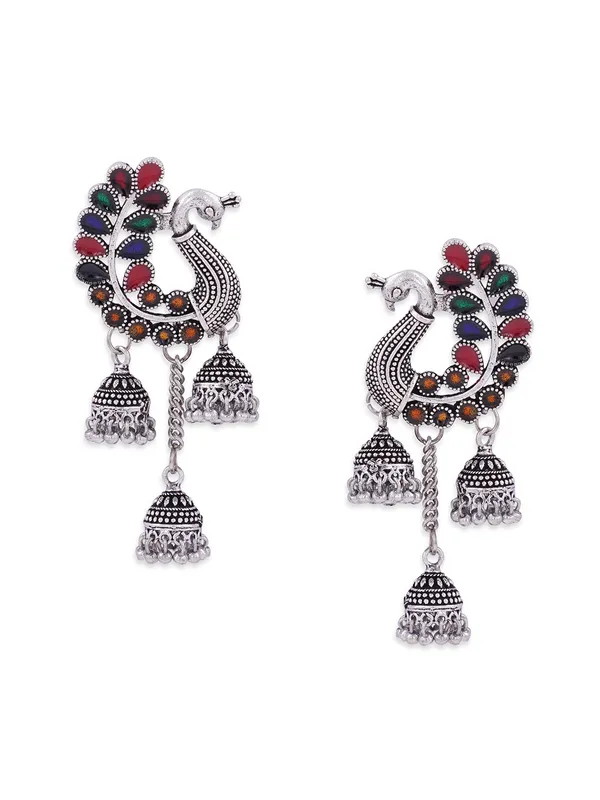 Silver-Toned__Multicoloured_Contemporary_Drop_Earrings