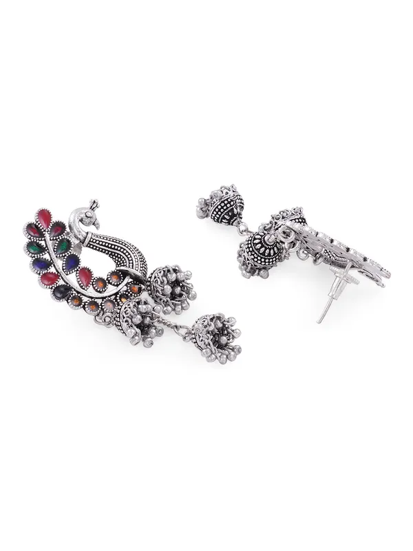 Silver-Toned__Multicoloured_Contemporary_Drop_Earrings
