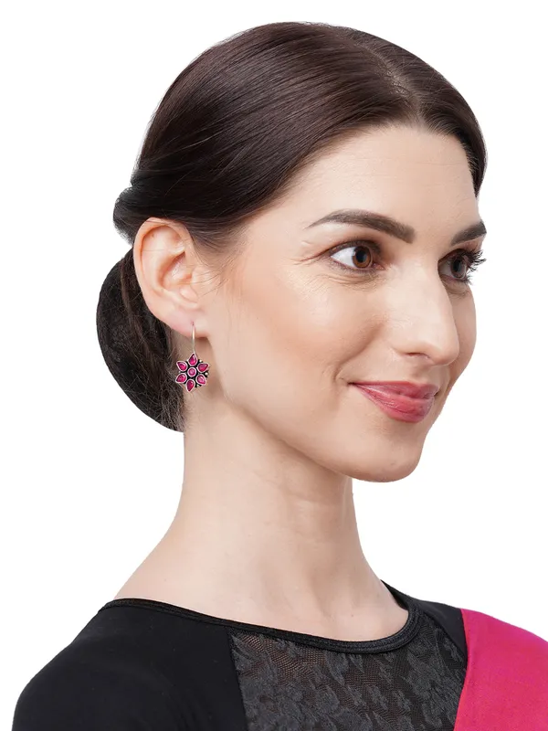Women_Silver-Toned_German_Silver_Contemporary_Ruby_Stone_Drop_Earrings