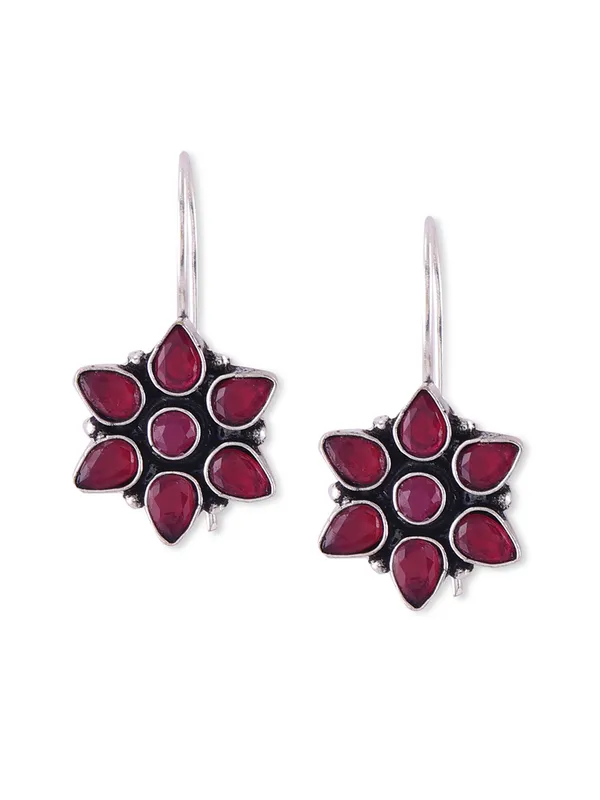 Women_Silver-Toned_German_Silver_Contemporary_Ruby_Stone_Drop_Earrings