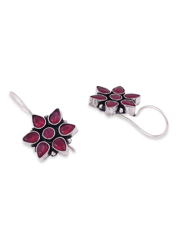 Women_Silver-Toned_German_Silver_Contemporary_Ruby_Stone_Drop_Earrings