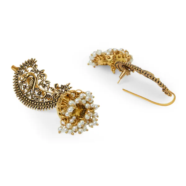 Gold-Plated_Peacock_Earcuff_with_Jhumka_Dome