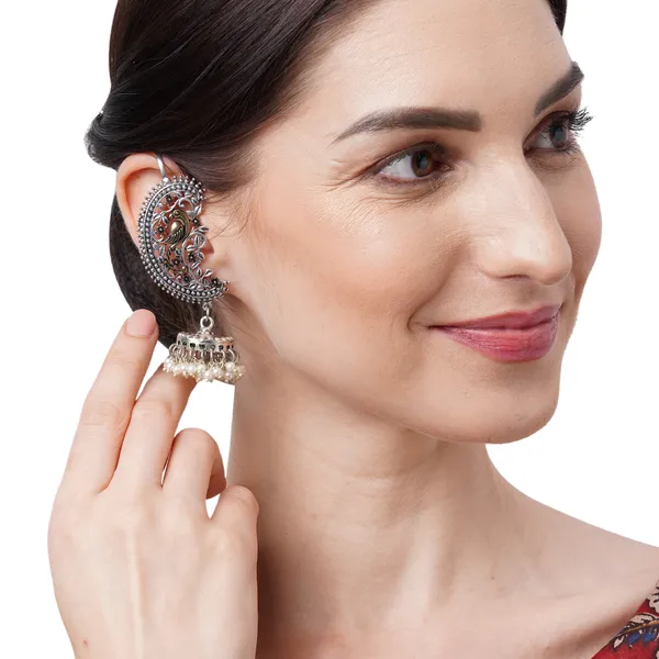 Silver-Toned_Contemporary_Jhumkas_Earrings