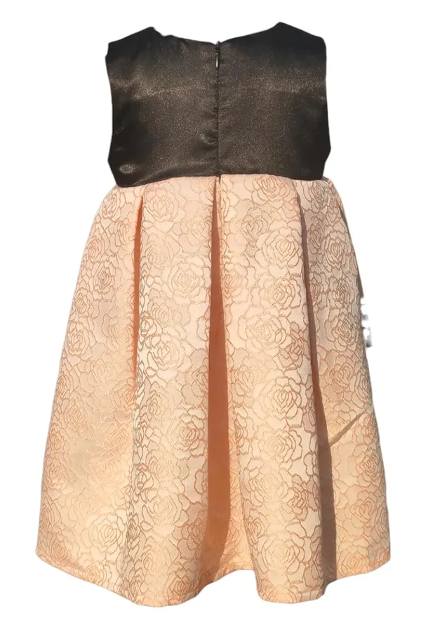 Peach_Floral_Pattern_Round_Neck_Dress_For_Girls