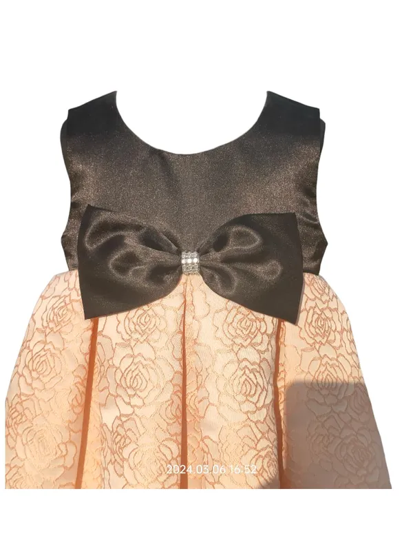 Peach_Floral_Pattern_Round_Neck_Dress_For_Girls