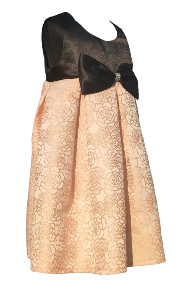 Peach_Floral_Pattern_Round_Neck_Dress_For_Girls