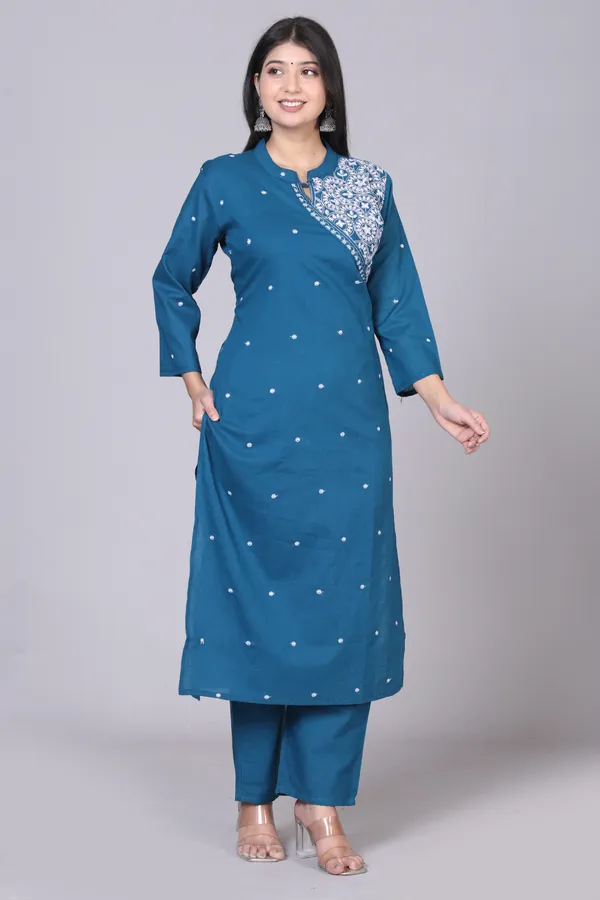 Light_Blue_Cotton_Blend_Regular_Kurta_|_Push_Premium_For_Women