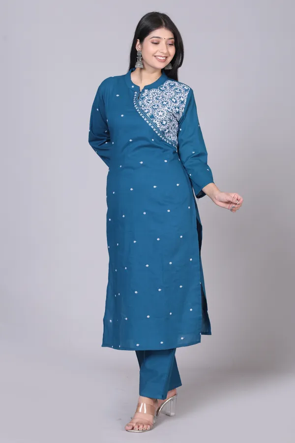 Light_Blue_Cotton_Blend_Regular_Kurta_|_Push_Premium_For_Women
