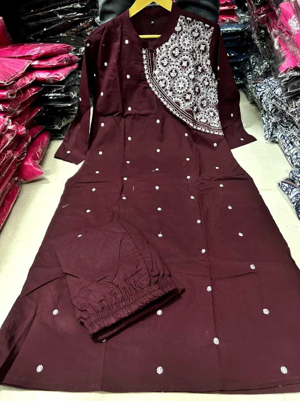 Brown_Cotton_Blend_Kurta_For_Women