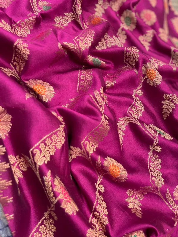 Humairah_Pure_Handloom_Magenta_Dupion_Silk_Floral_Mina_Jaal_with_Contrast_Indigo_Blue_Silver_Mina_Golden_Skirt_Border_and_Indigo_Blue_Blouse