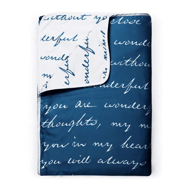 Text_Print_Single_Dohar_for_AC_Room_(Polyester,_Navy_Blue_and_White)