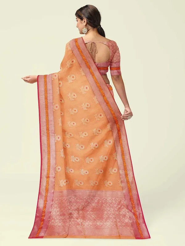 Orange_Cotton_Blend_Banarasi_Sarees_For_Women